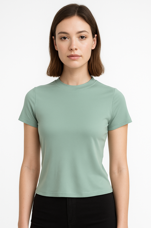 Miętowa damska koszulka z okrągłym dekoltem i krótkimi rękawami