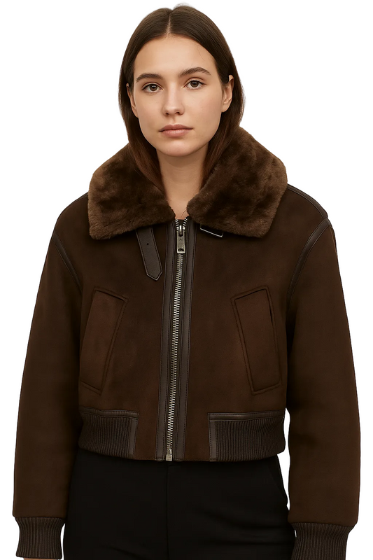 Damska krótka kurtka typu bomber z szeroką stójką