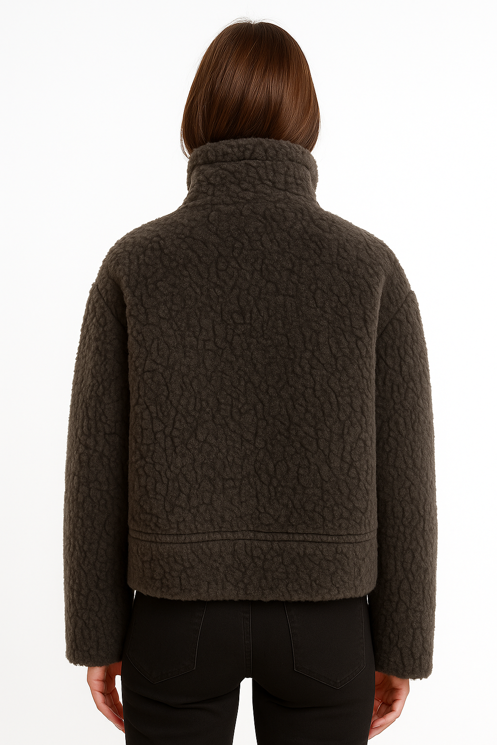 Damski krótki płaszcz z pluszowej tkaniny typu teddy