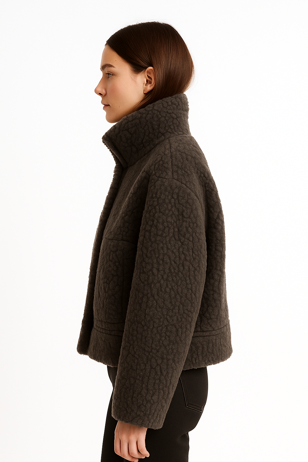 Damski krótki płaszcz z pluszowej tkaniny typu teddy