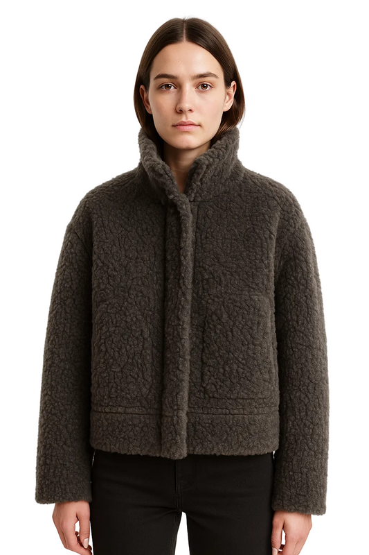 Damski krótki płaszcz z pluszowej tkaniny typu teddy