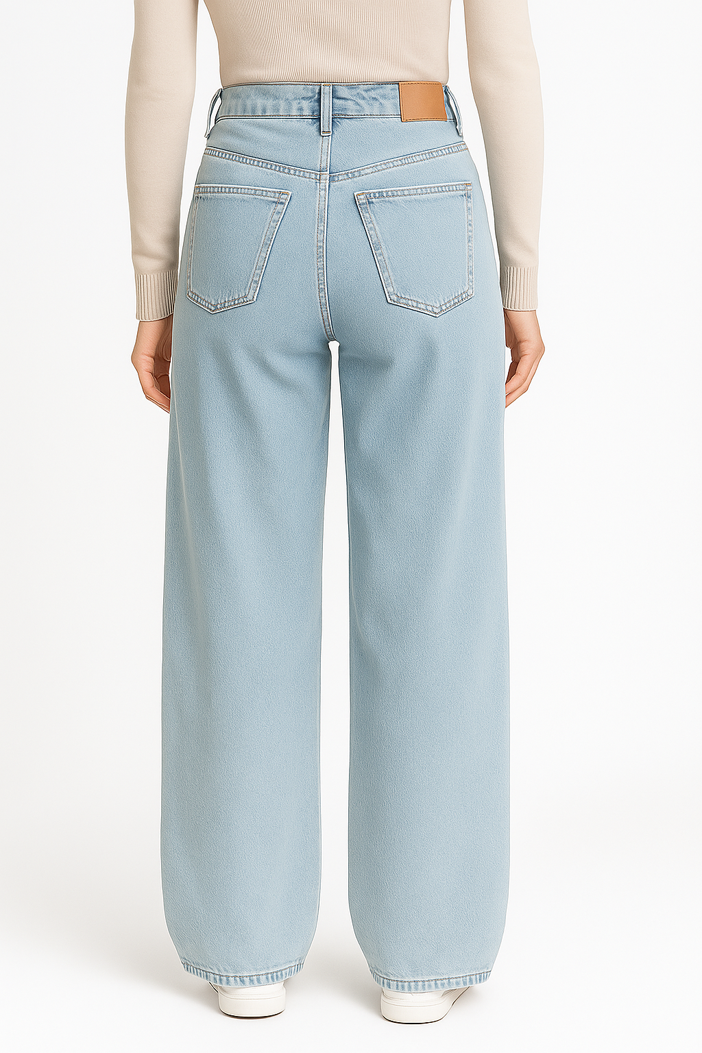 Damskie jeansy z wysokim stanem i bardzo szerokimi nogawkami