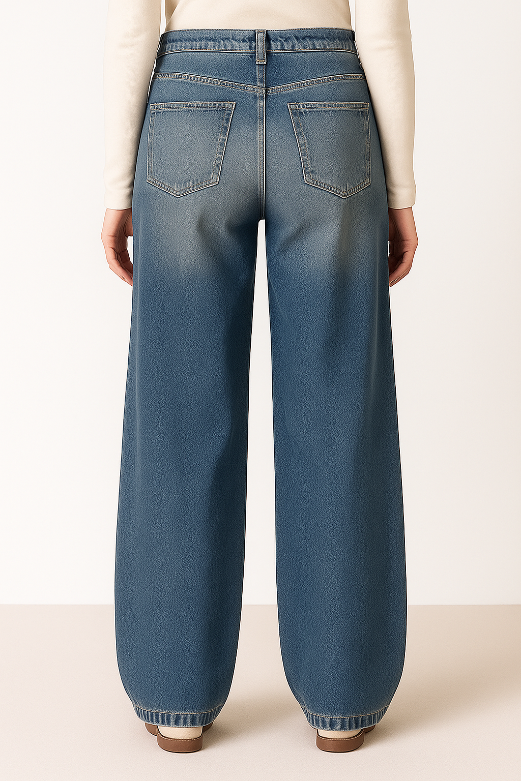 Damskie jeansy z wysokim stanem i bardzo szerokimi nogawkami